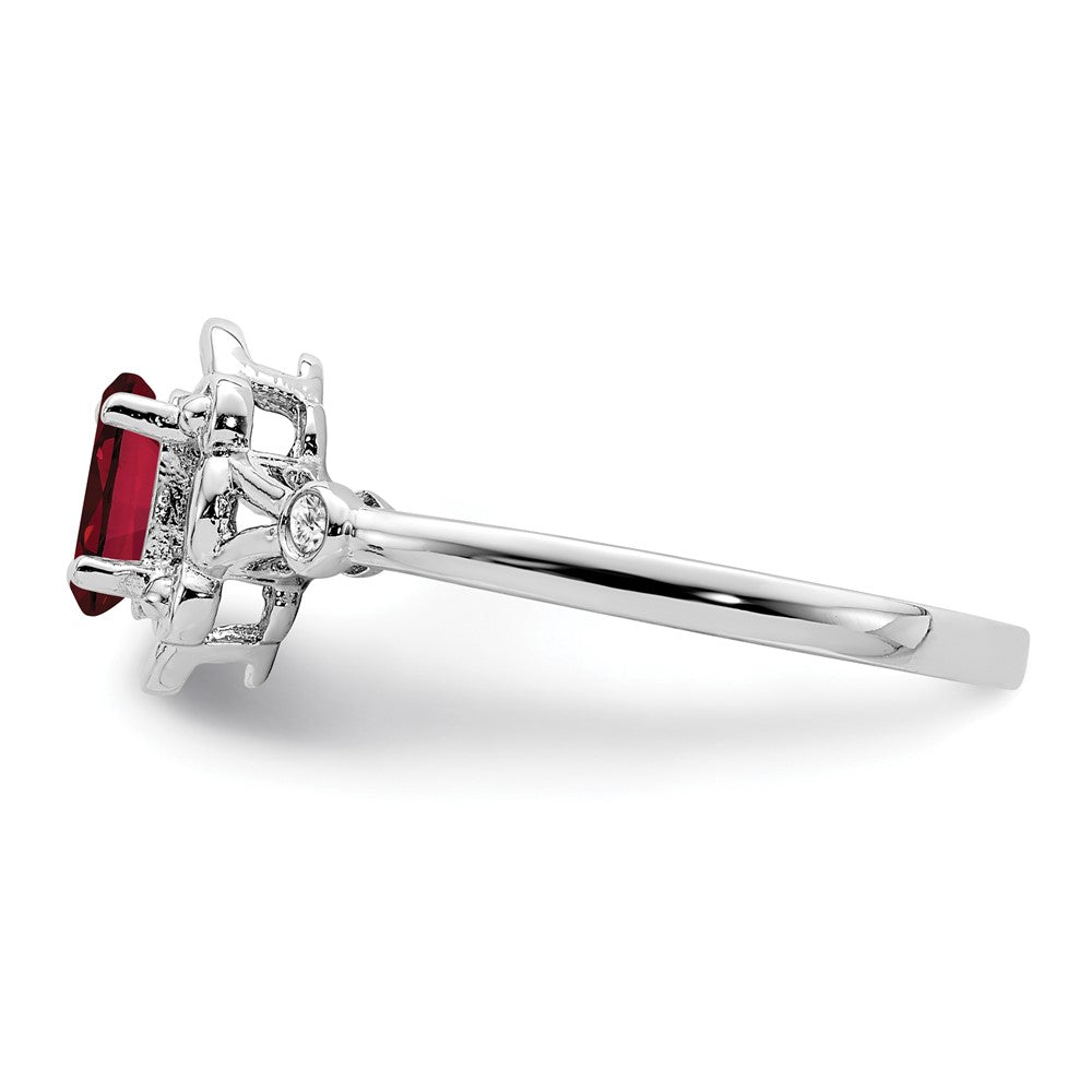 Sterling Silver Rhodium-plated Created Ruby & Diam. Ring