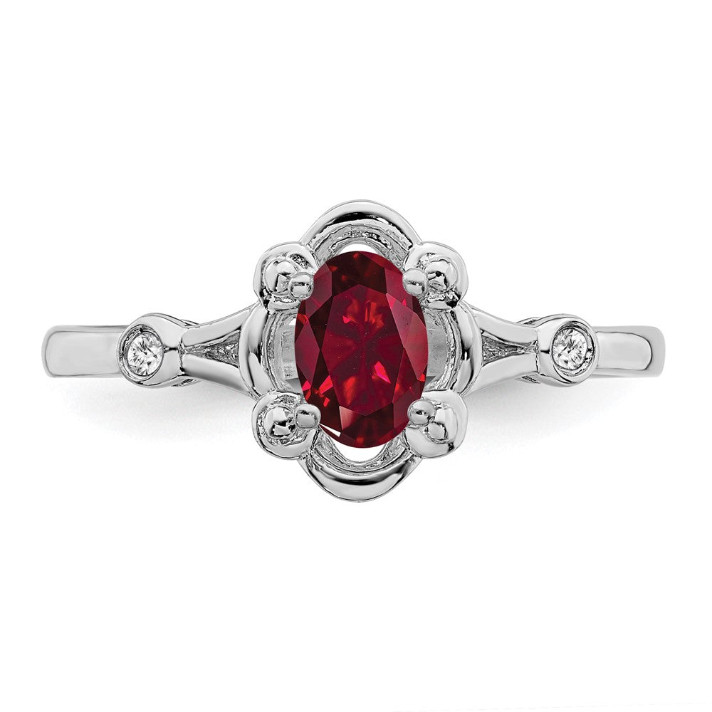 Sterling Silver Rhodium-plated Created Ruby & Diam. Ring