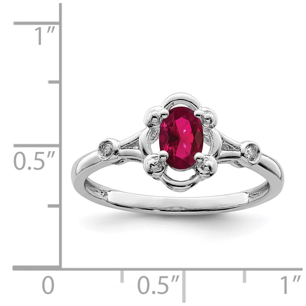 Sterling Silver Rhodium-plated Created Ruby & Diam. Ring