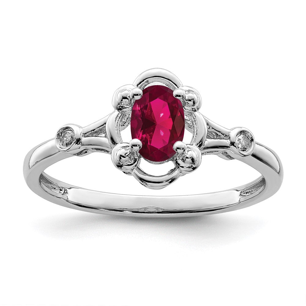 Sterling Silver Rhodium-plated Created Ruby & Diam. Ring