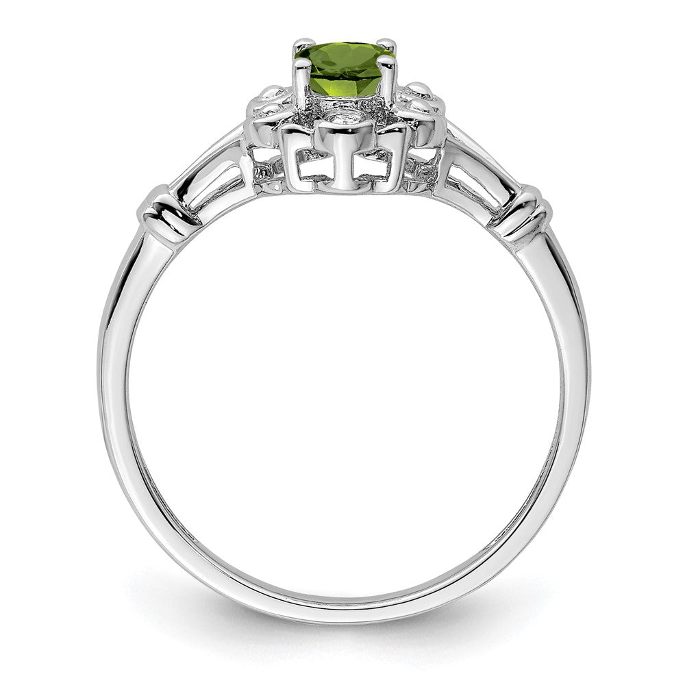 Sterling Silver Rhodium-plated Peridot & Diam. Ring