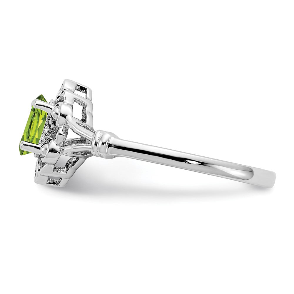 Sterling Silver Rhodium-plated Peridot & Diam. Ring