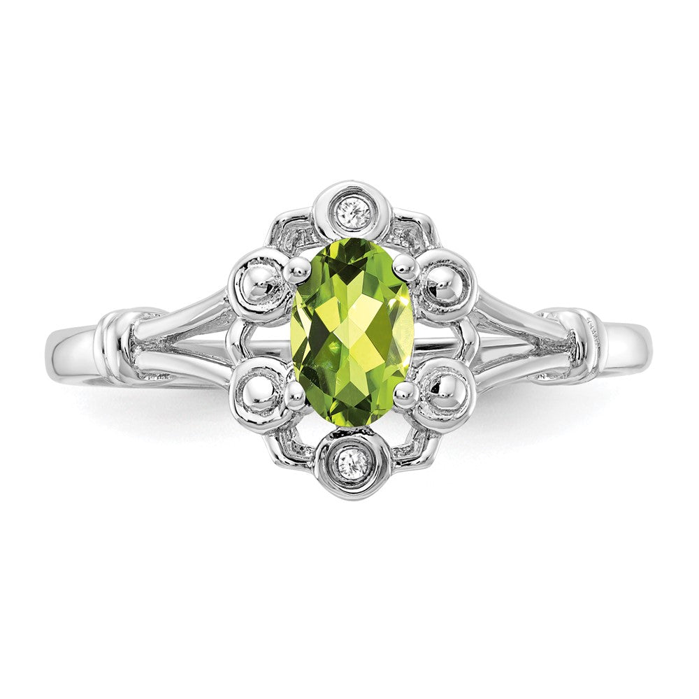 Sterling Silver Rhodium-plated Peridot & Diam. Ring