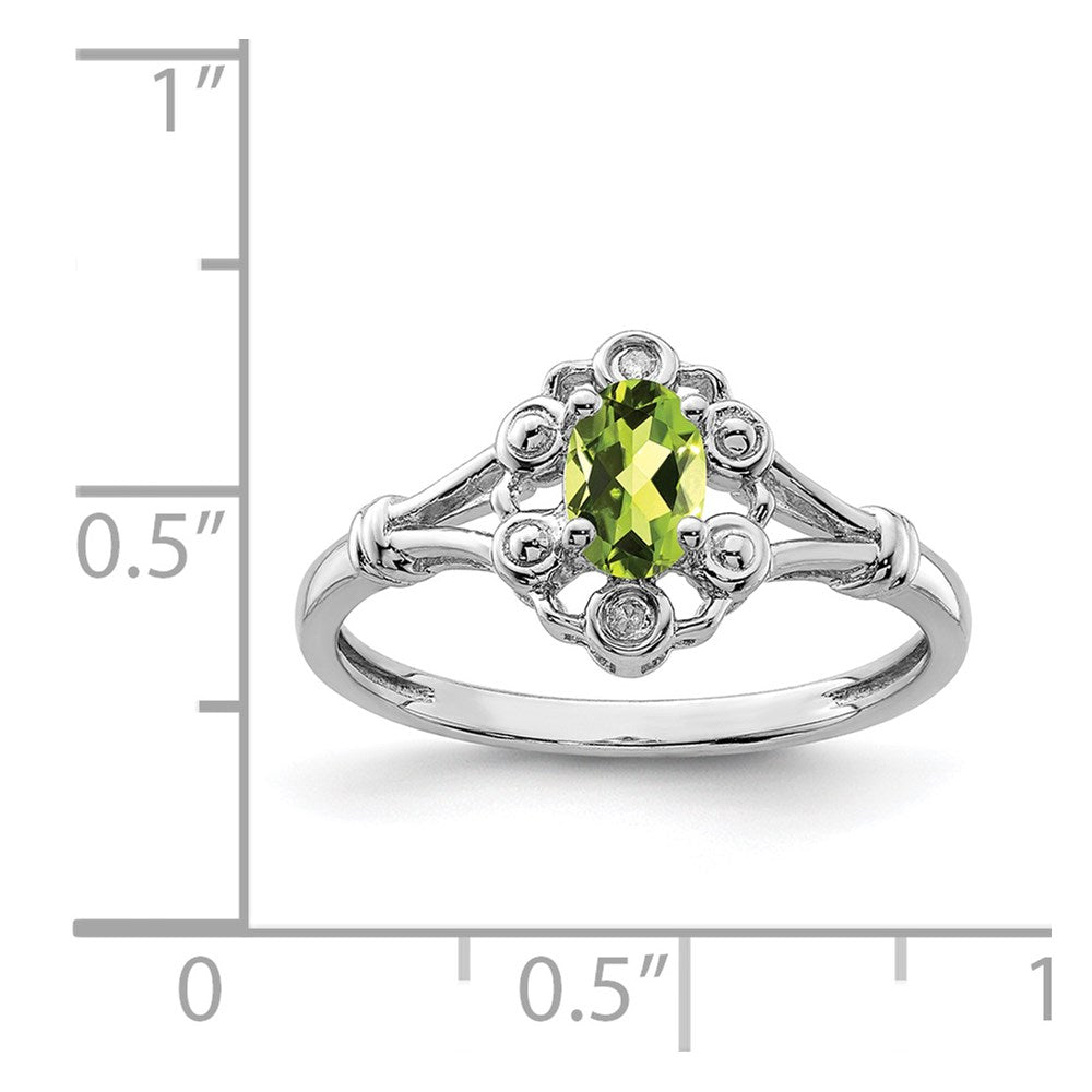 Sterling Silver Rhodium-plated Peridot & Diam. Ring