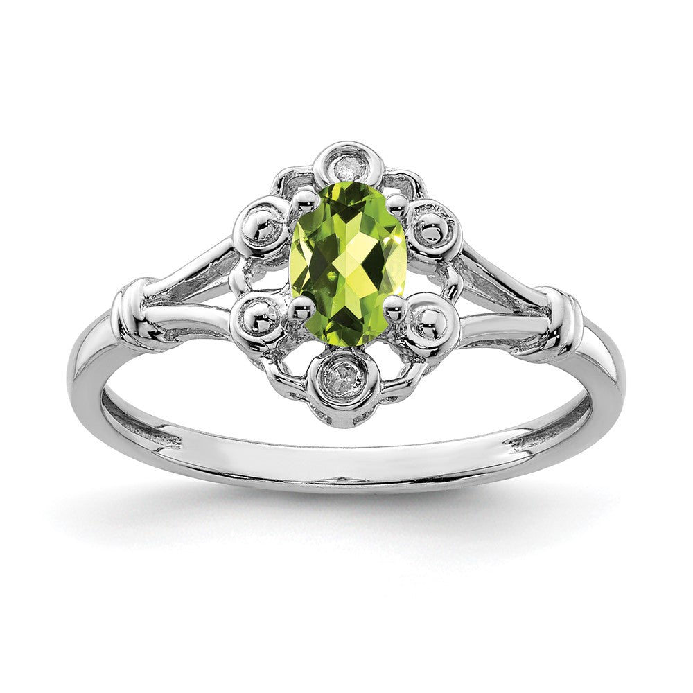 Sterling Silver Rhodium-plated Peridot & Diam. Ring