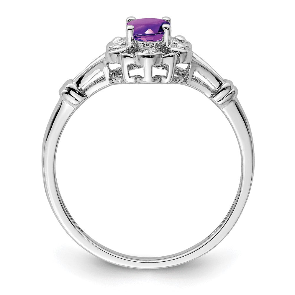 Sterling Silver Rhodium-plated Amethyst & Diam. Ring