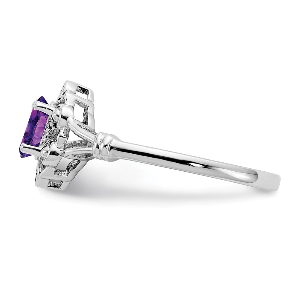 Sterling Silver Rhodium-plated Amethyst & Diam. Ring