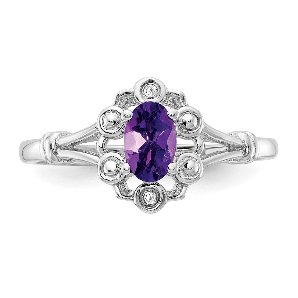 Sterling Silver Rhodium-plated Amethyst & Diam. Ring