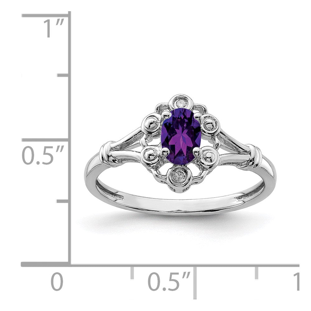 Sterling Silver Rhodium-plated Amethyst & Diam. Ring