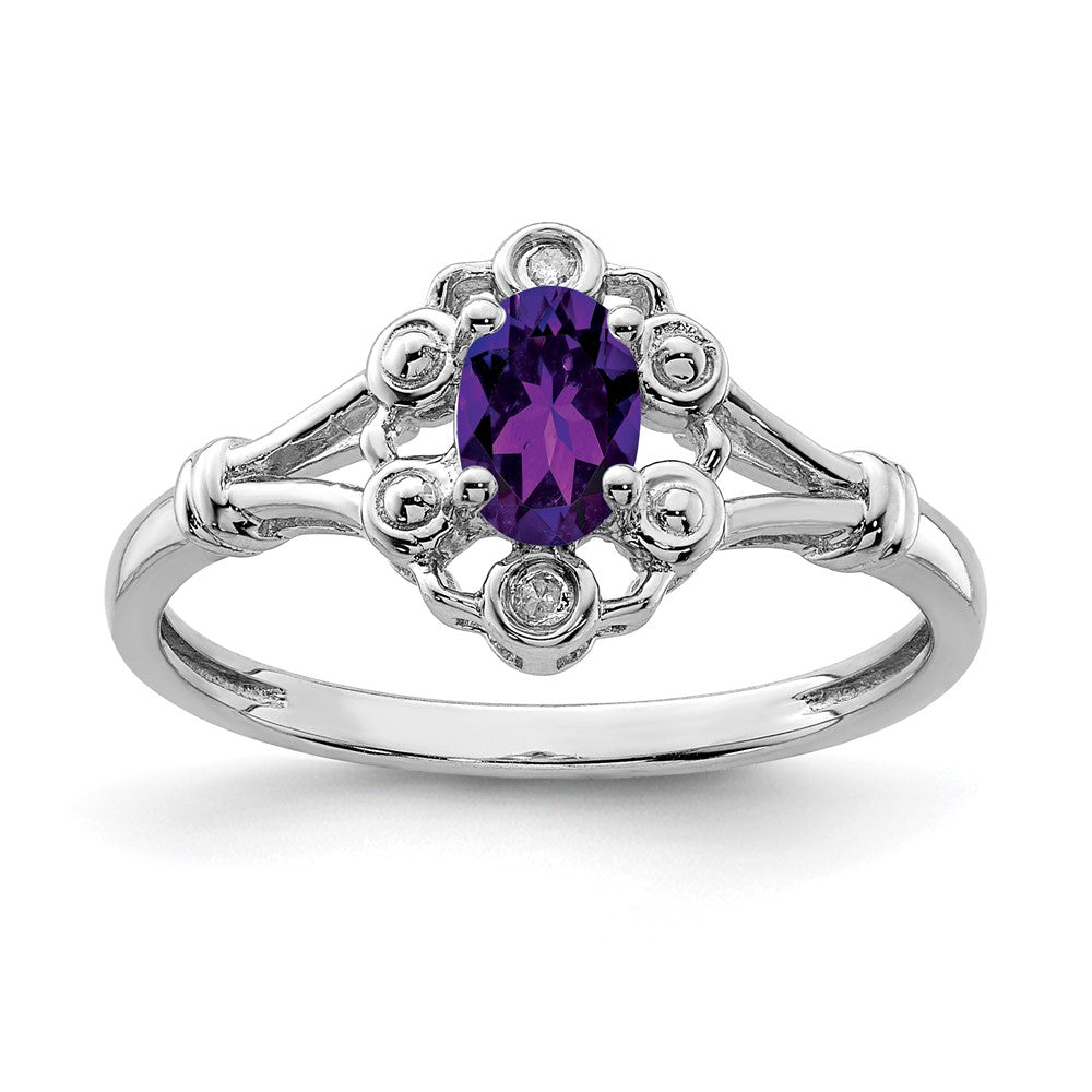 Sterling Silver Rhodium-plated Amethyst & Diam. Ring