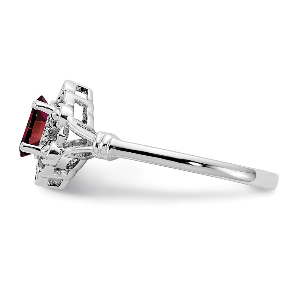 Sterling Silver Rhodium-plated Garnet & Diam. Ring