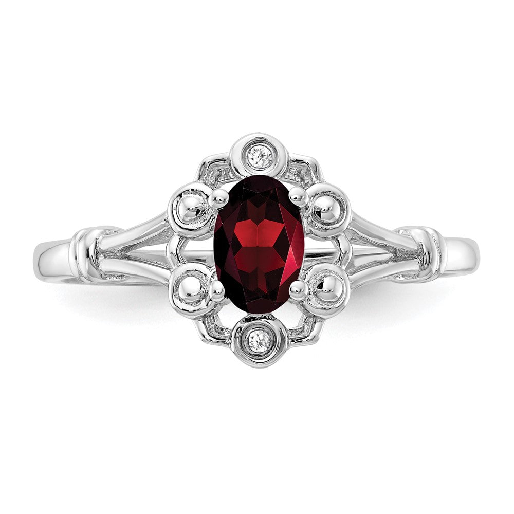 Sterling Silver Rhodium-plated Garnet & Diam. Ring