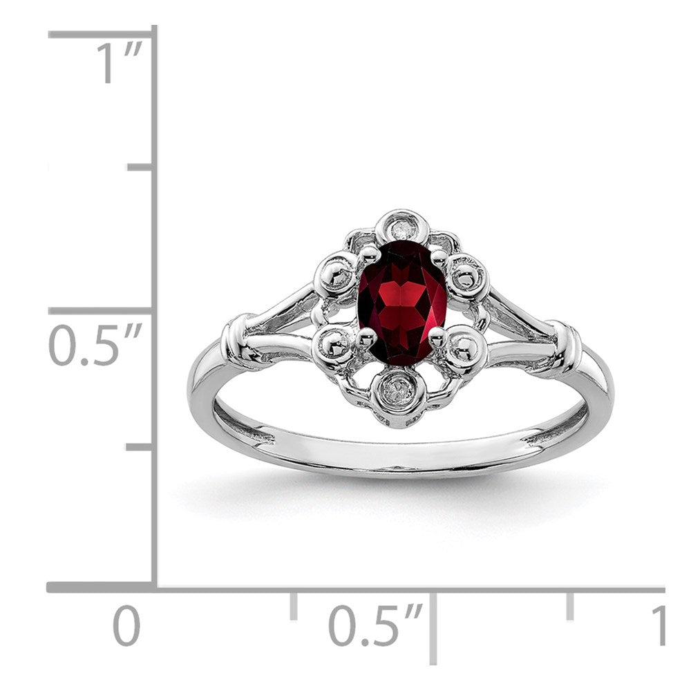 Sterling Silver Rhodium-plated Garnet & Diam. Ring