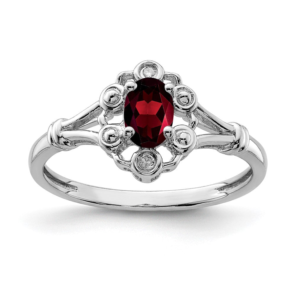 Sterling Silver Rhodium-plated Garnet & Diam. Ring