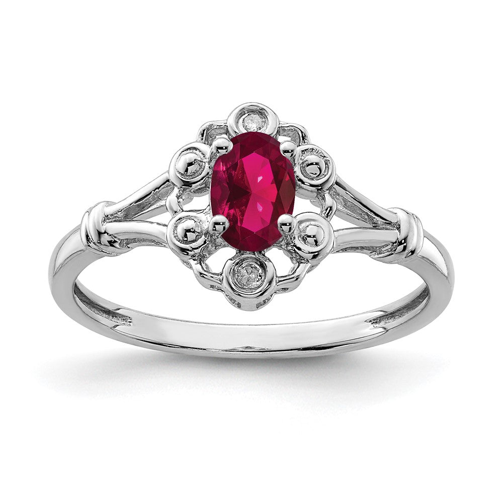 Sterling Silver Rhodium-plated Created Ruby & Diam. Ring