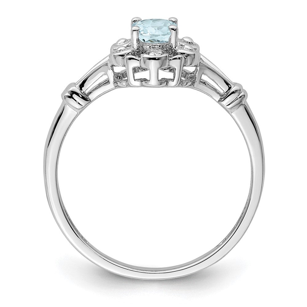 Sterling Silver Rhodium-plated Aquamarine & Diam. Ring