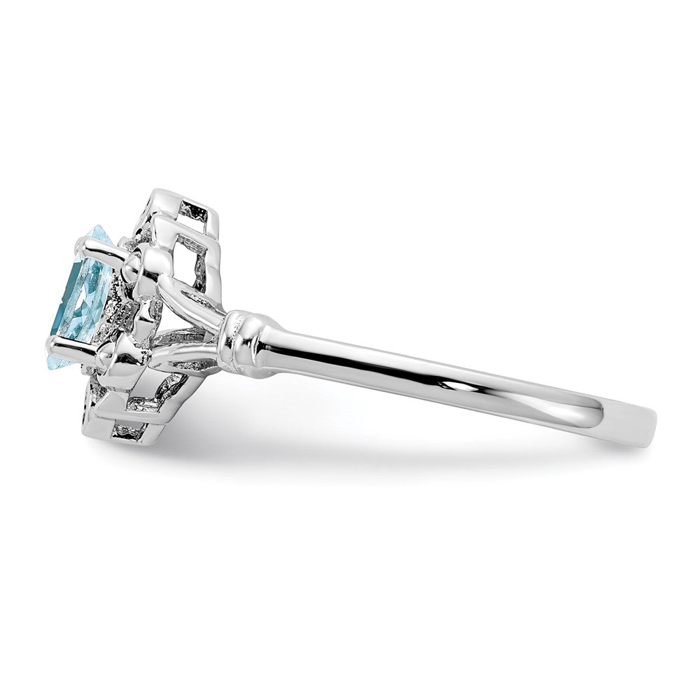 Sterling Silver Rhodium-plated Aquamarine & Diam. Ring