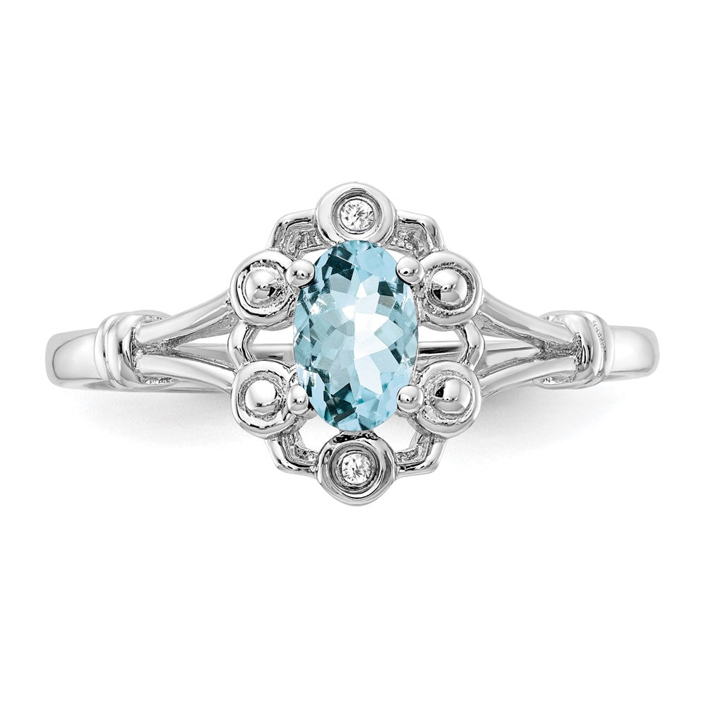 Sterling Silver Rhodium-plated Aquamarine & Diam. Ring