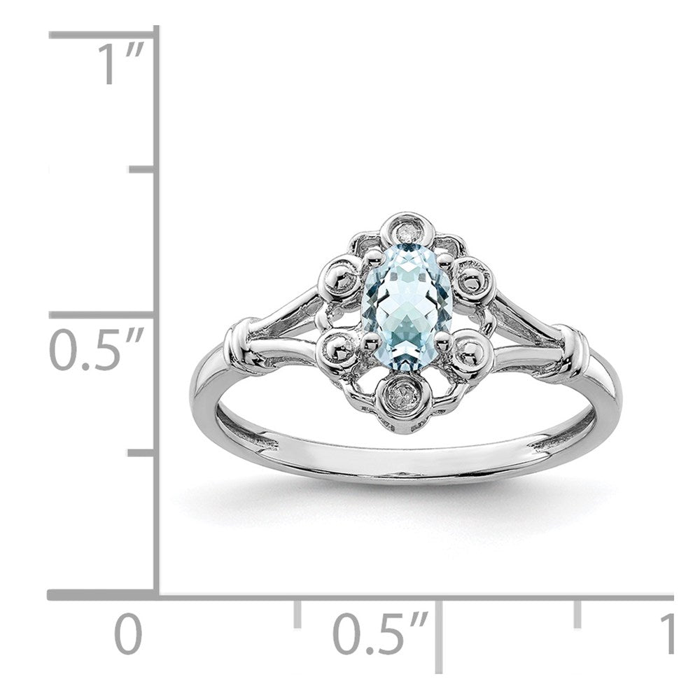 Sterling Silver Rhodium-plated Aquamarine & Diam. Ring