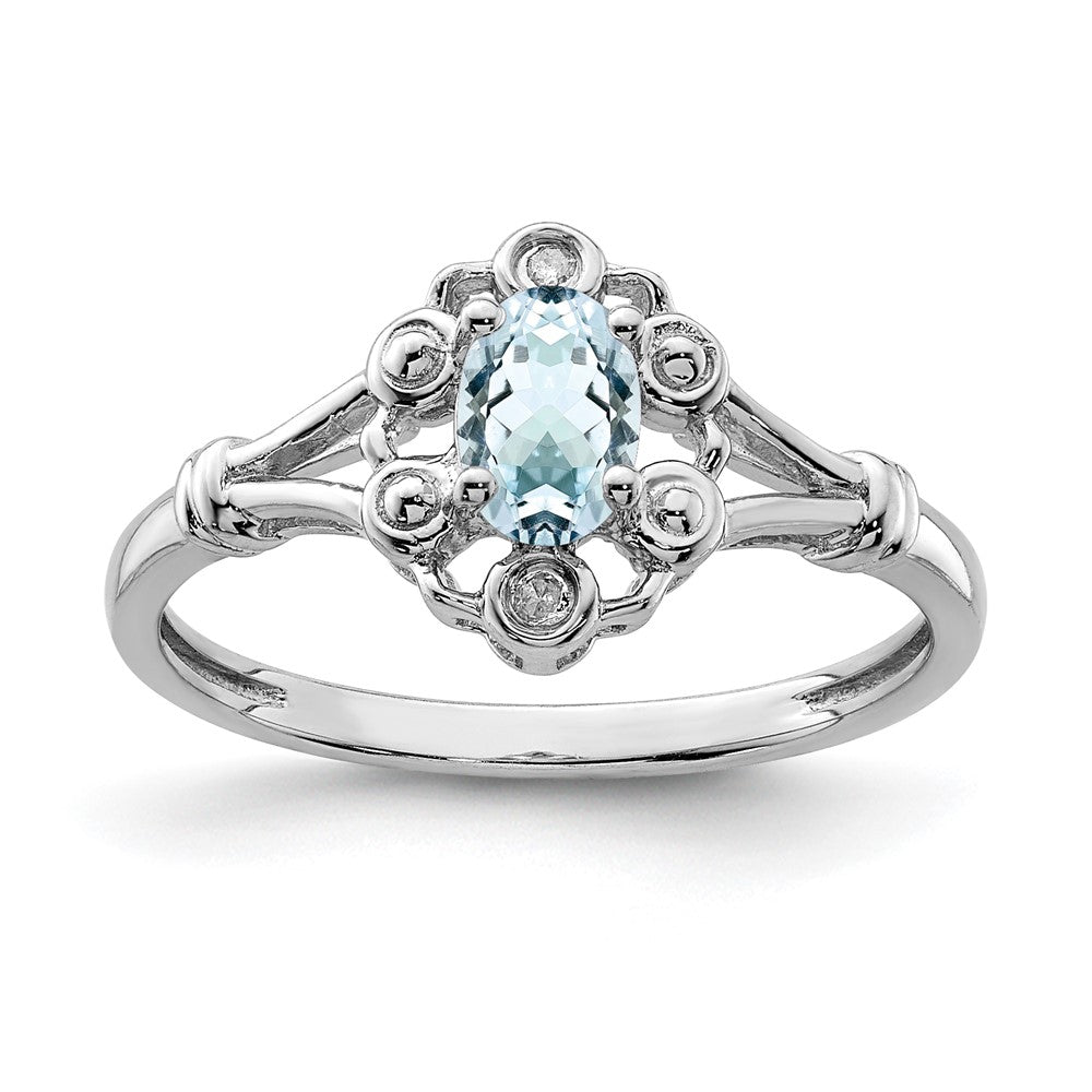 Sterling Silver Rhodium-plated Aquamarine & Diam. Ring