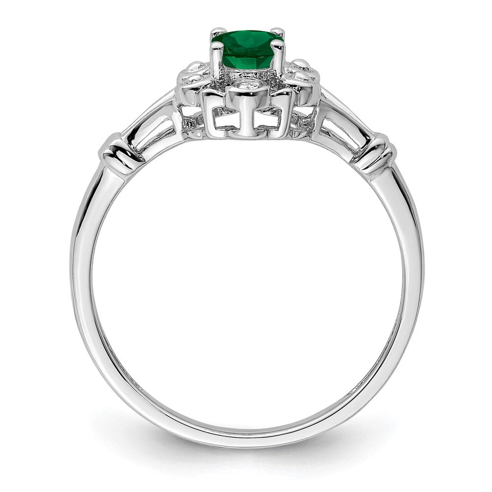 Sterling Silver Rhodium-plated Created Emerald & Diam. Ring