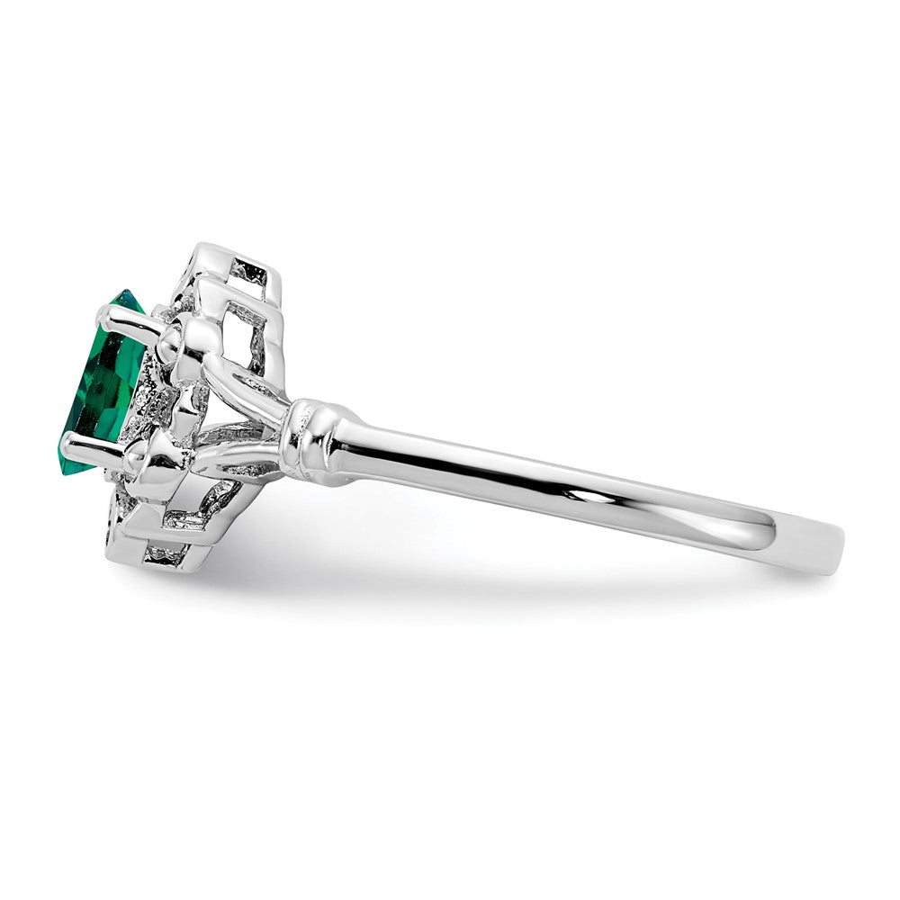 Sterling Silver Rhodium-plated Created Emerald & Diam. Ring