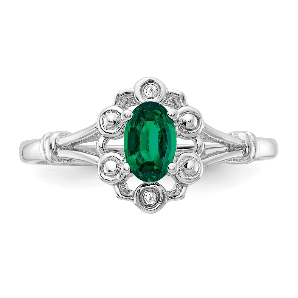 Sterling Silver Rhodium-plated Created Emerald & Diam. Ring