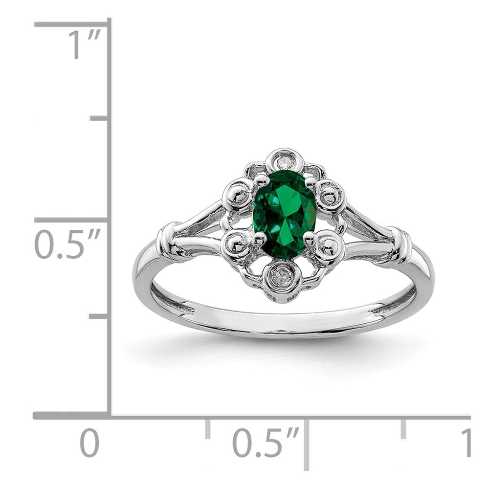 Sterling Silver Rhodium-plated Created Emerald & Diam. Ring