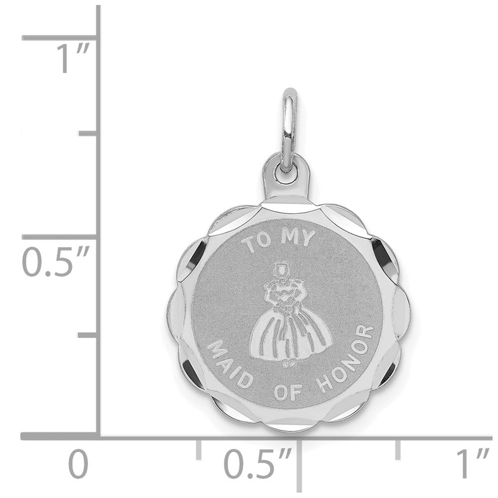 Sterling Silver Rhodium-plated To My Maid of Honor Disc Charm