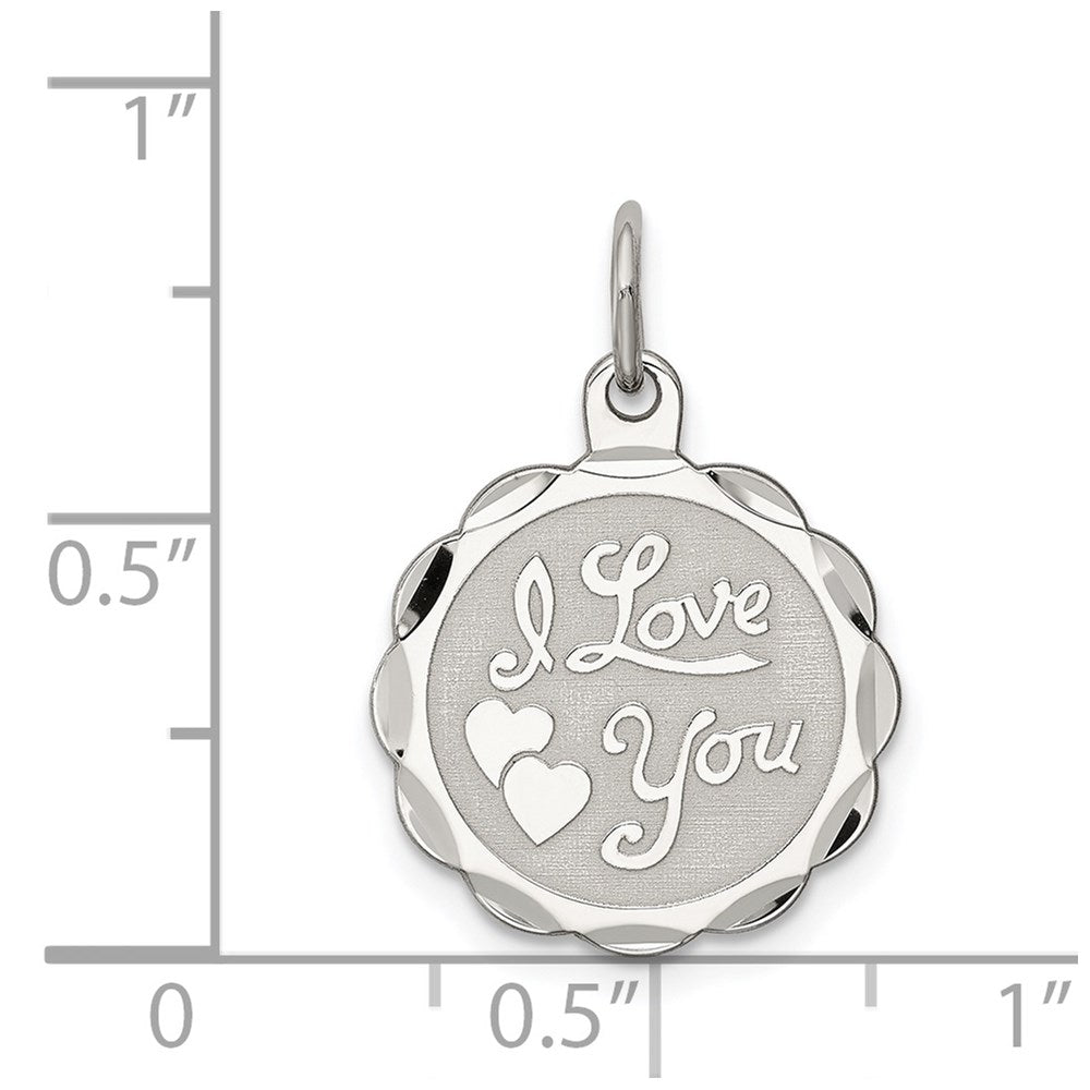 Sterling Silver Rhodium-plated I Love You Disc Charm