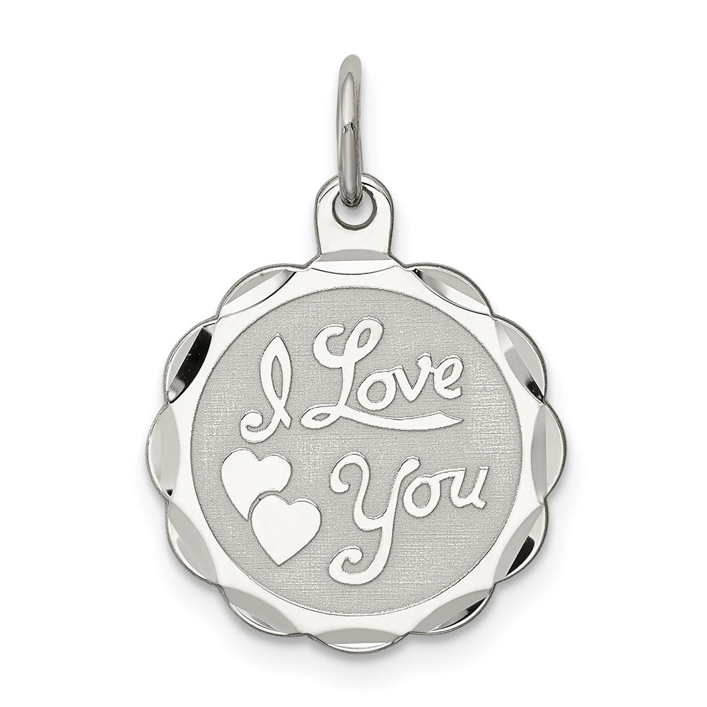 Sterling Silver Rhodium-plated I Love You Disc Charm