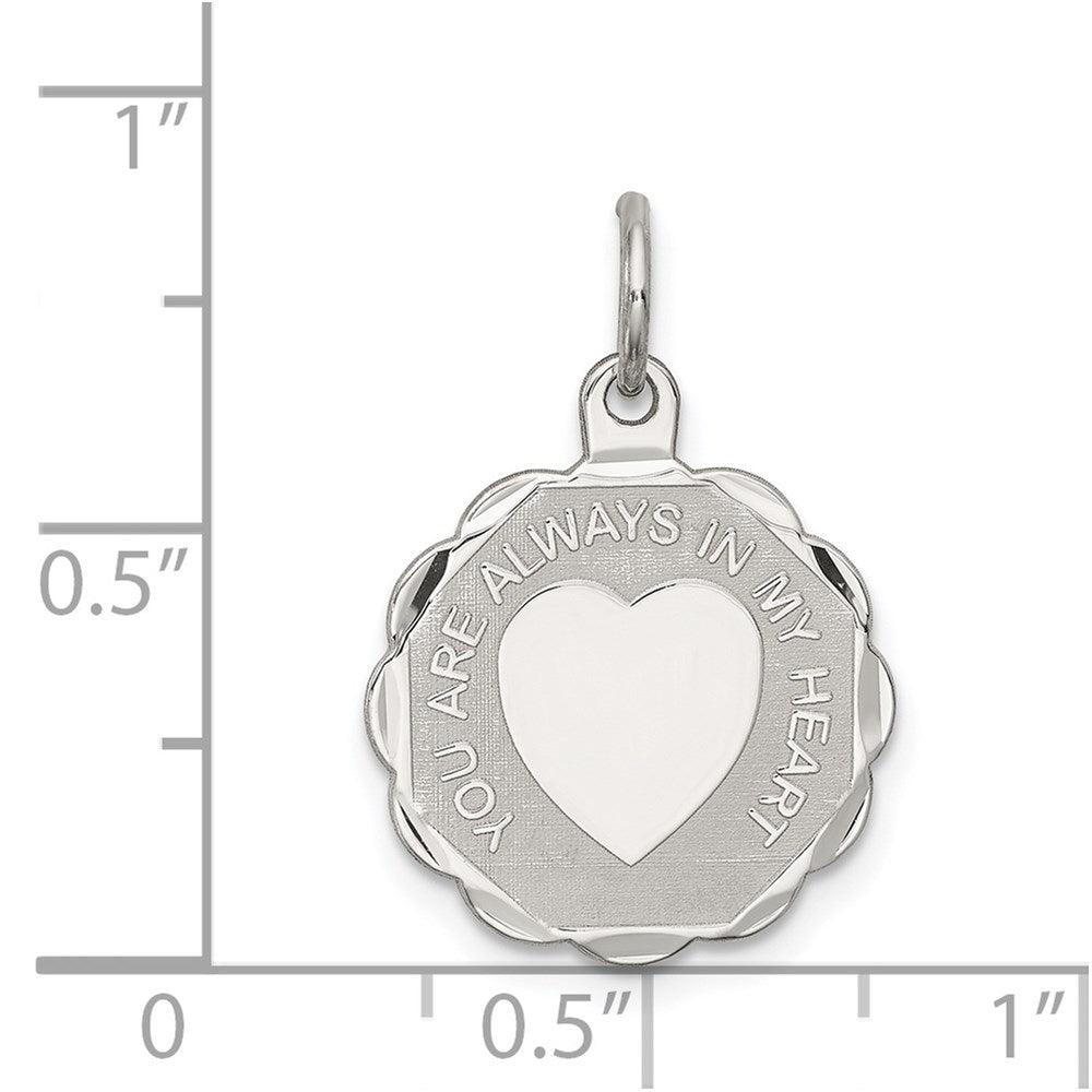 Sterling Silver Rhodium-plated Your Always In My Heart Disc Charm