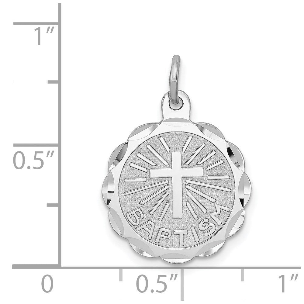 Sterling Silver Rhodium-plated Baptism Disc Charm