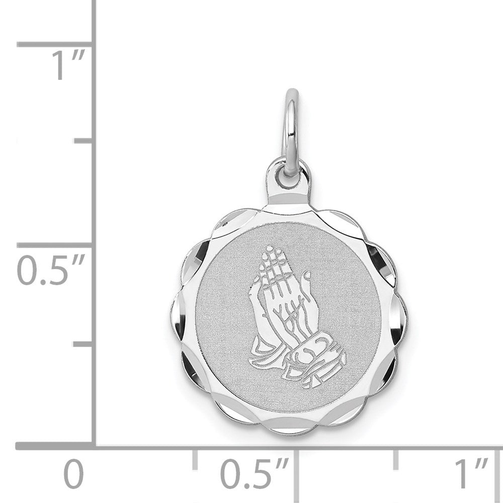 Sterling Silver Rhodium-plated Praying Hands Disc Charm