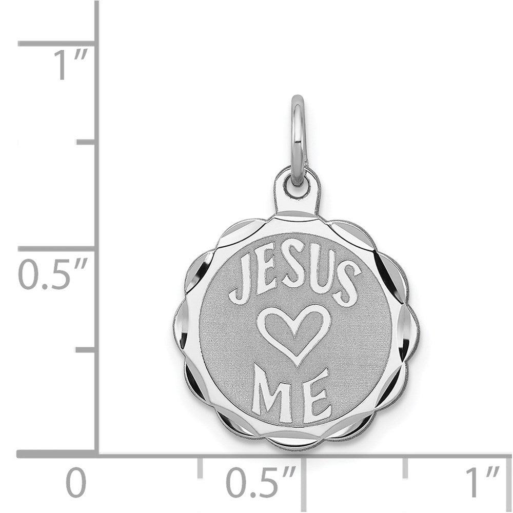 Sterling Silver Rhodium-plated Jesus Loves Me Disc Charm