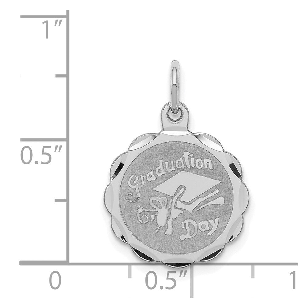 Sterling Silver Rhodium-plated Graduation Day Disc Charm