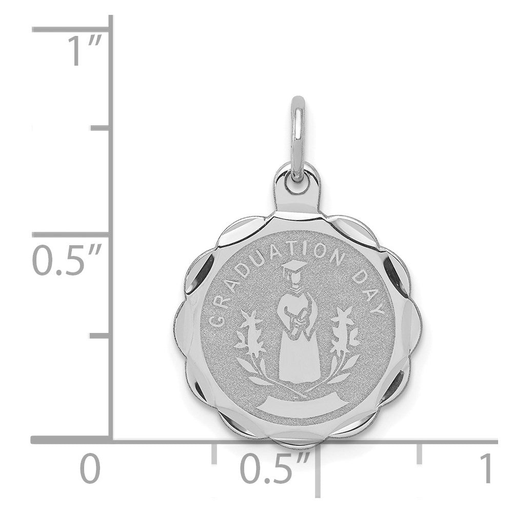 Sterling Silver Rhodium-plated Graduation Day Disc Charm