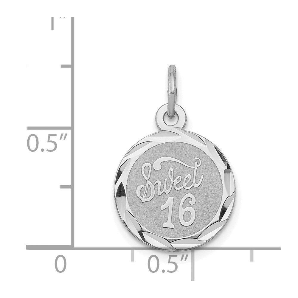 Sterling Silver Rhodium-plated Sweet Sixteen Disc Charm