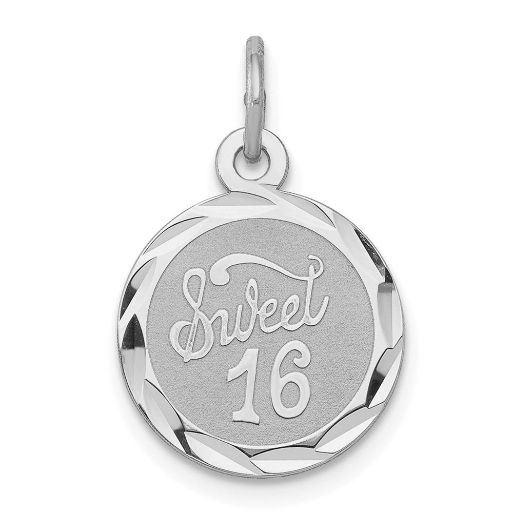 Sterling Silver Rhodium-plated Sweet Sixteen Disc Charm