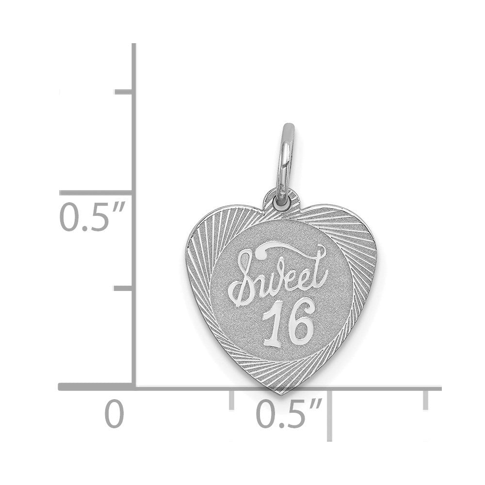 Sterling Silver Rhodium-plated Sweet Sixteen Heart Disc Charm