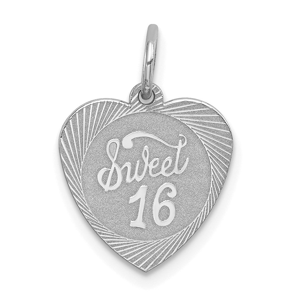 Sterling Silver Rhodium-plated Sweet Sixteen Heart Disc Charm