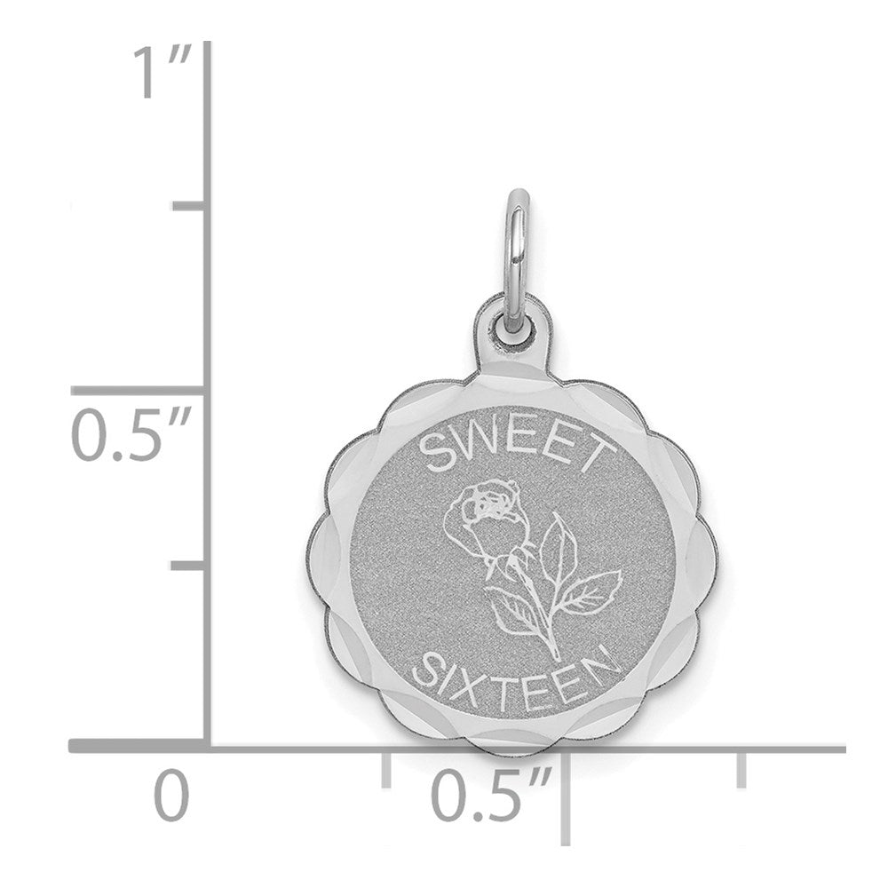 Sterling Silver Rhodium-plated Sweet Sixteen Disc Charm