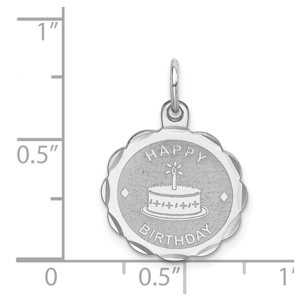 Sterling Silver Rhodium-plated Happy Birthday Disc Charm