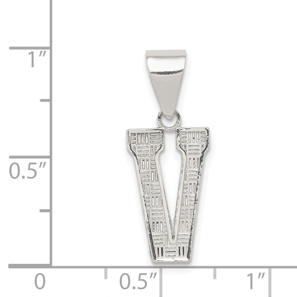 Sterling Silver Rhodium-plated Letter V Initial Pendant