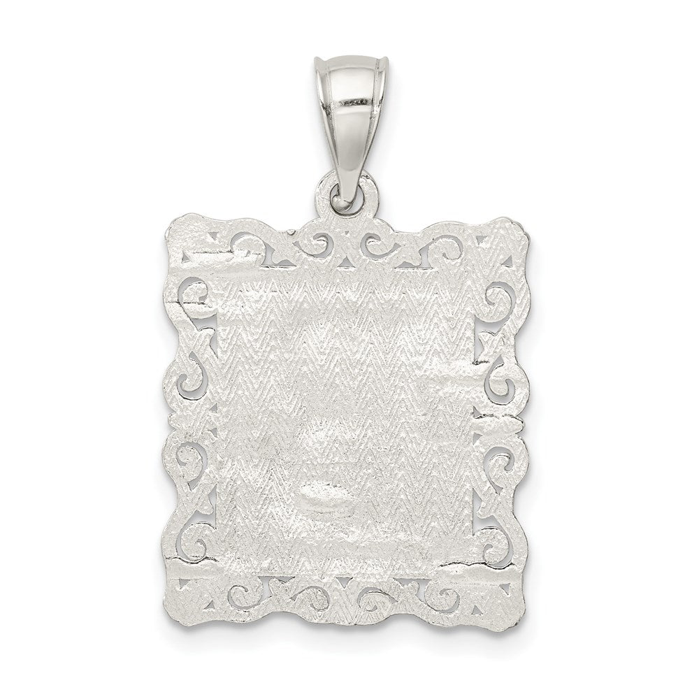 Sterling Silver Square Diamond-cut Letter B Initial Pendant