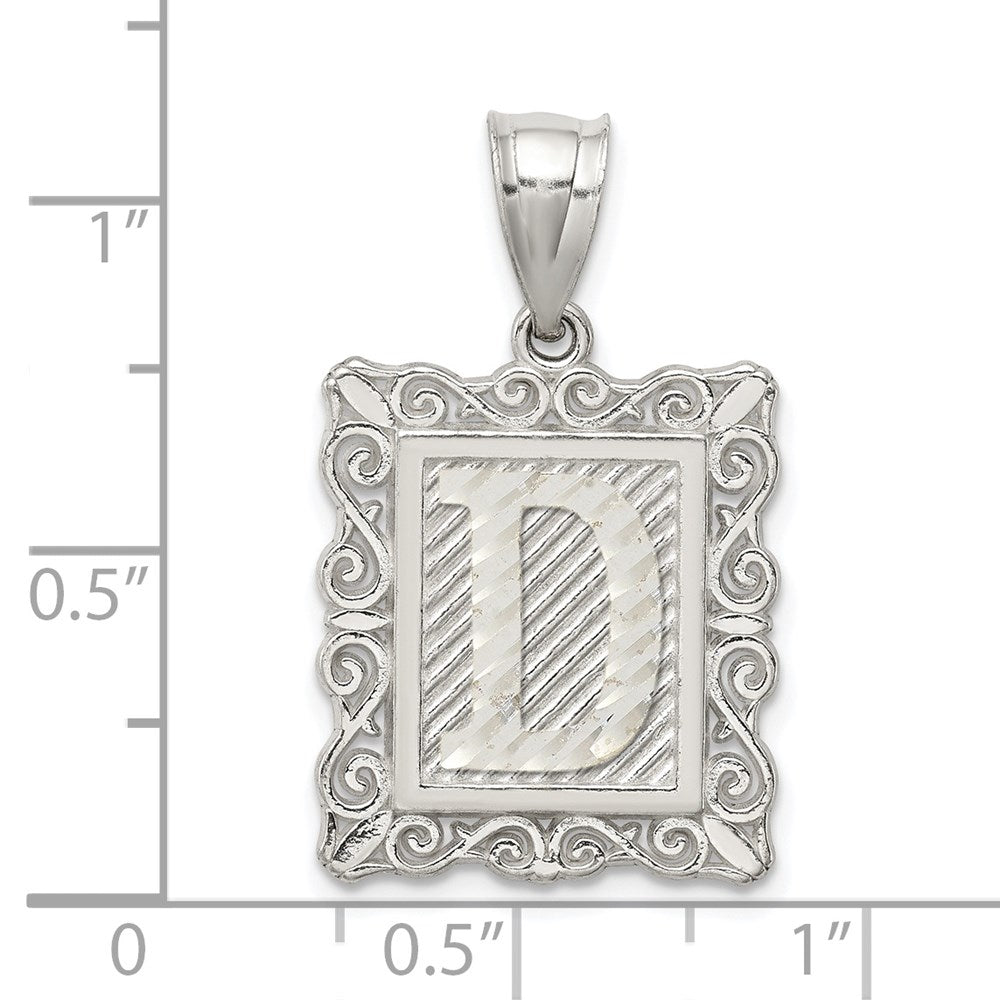 Sterling Silver Square Diamond-cut Letter D Initial Pendant