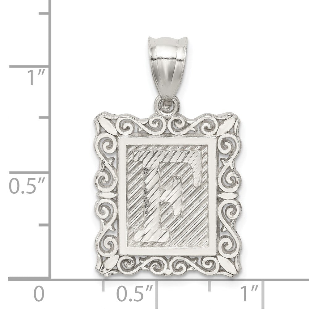 Sterling Silver Square Diamond-cut Letter F Initial Pendant