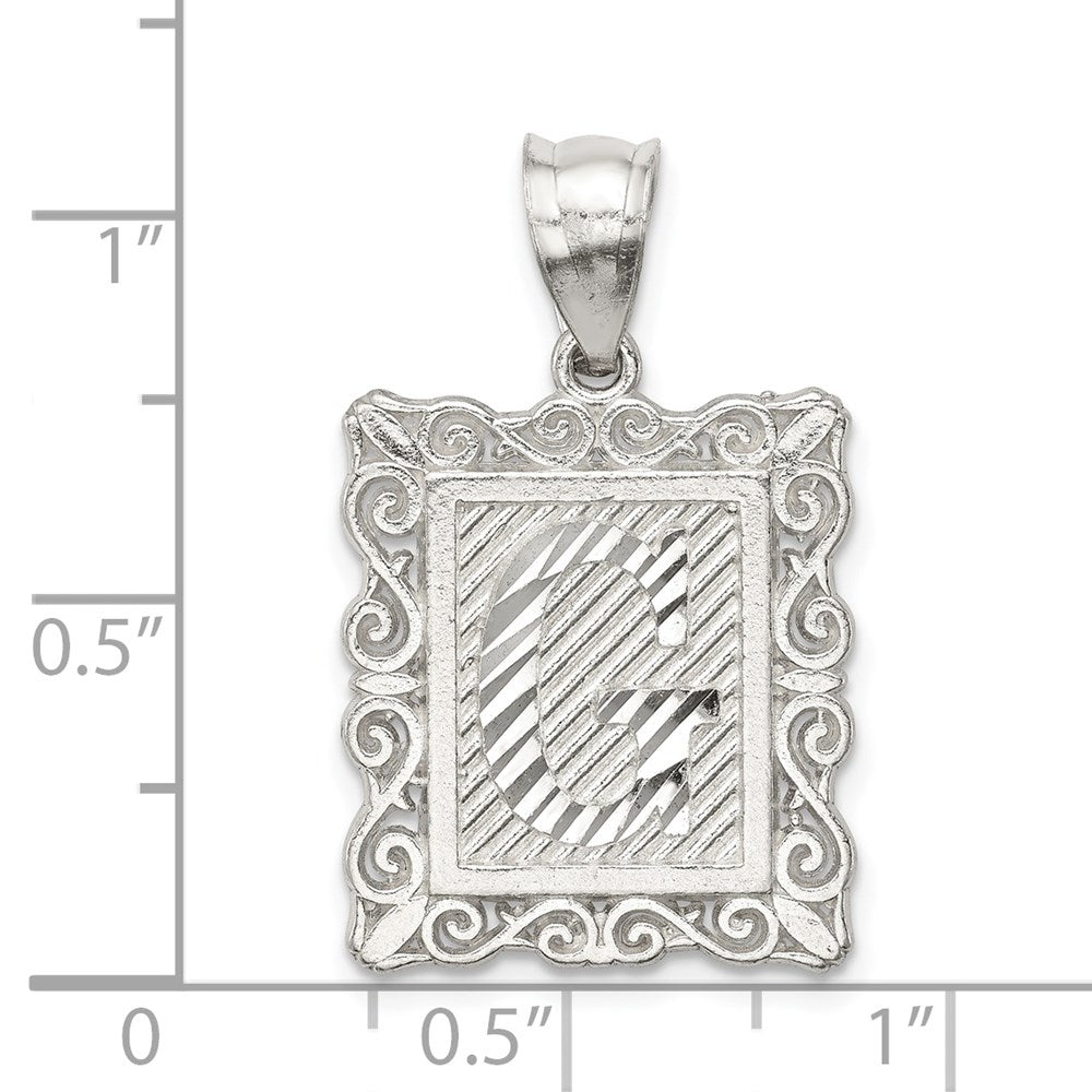 Sterling Silver Square Diamond-cut Letter G Initial Pendant