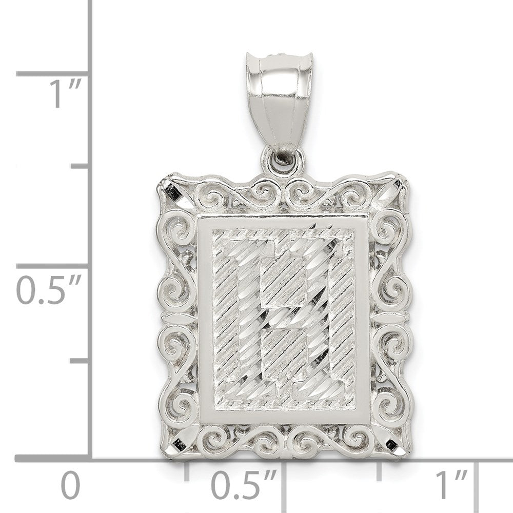 Sterling Silver Square Diamond-cut Letter H Initial Pendant