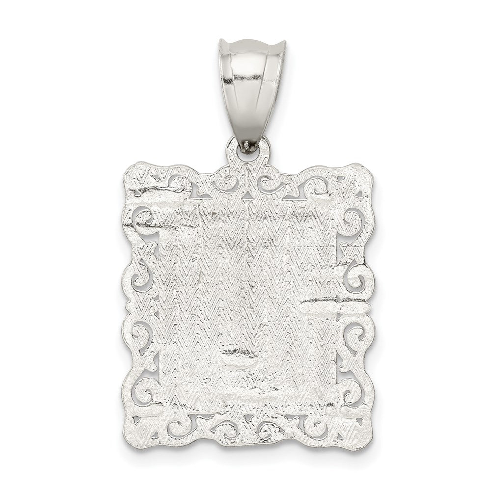 Sterling Silver Square Diamond-cut Letter I Initial Pendant